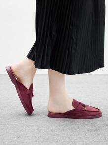CUCCOO BIZCHIC Sepatu Flat Slip-On Beludru Burgundy, Sepatu Mule Kasual Nyaman Cocok Untuk Bepergian, Aktivitas Luar Ruangan, Belanja, Kerja, Pemakaian Sehari-hari, Serbaguna Sebagai Sepatu Musim Semi Natal - Burgundy - View 6