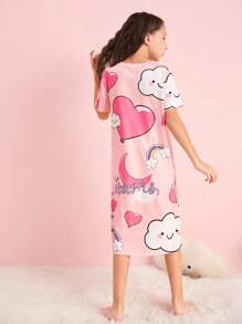 SHEIN Leap Crew Tween Girl Cartoon & Letter Graphic Lounge Dress