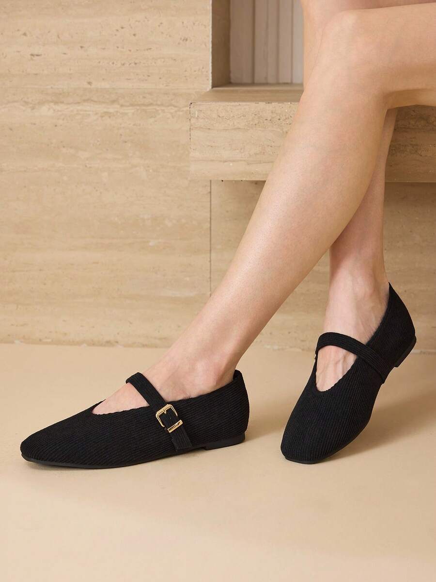 MOTF PREMIUM WOMEN'S COMMUTING CASUAL COMFORTABLE VERSATILE MARY JANE SQUARE TOE FLAT SHOES FOR CHRISTMAS - Black - View 2