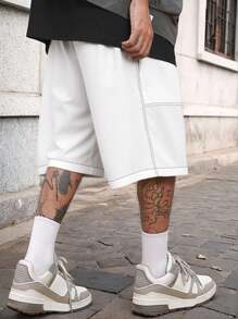 Manfinity EMRG Quần short nam dáng rộng, cạp chun, in chữ, quần short thường ngày, quần short oversize, quần short hàng hóa màu trắng cho nam - trắng - Xem 2