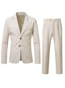 Calvornis 2 piezas Conjunto de pantalón y parte superior de manga larga de unicolor casual y sencillo para hombre - Albaricoque - Ver 3