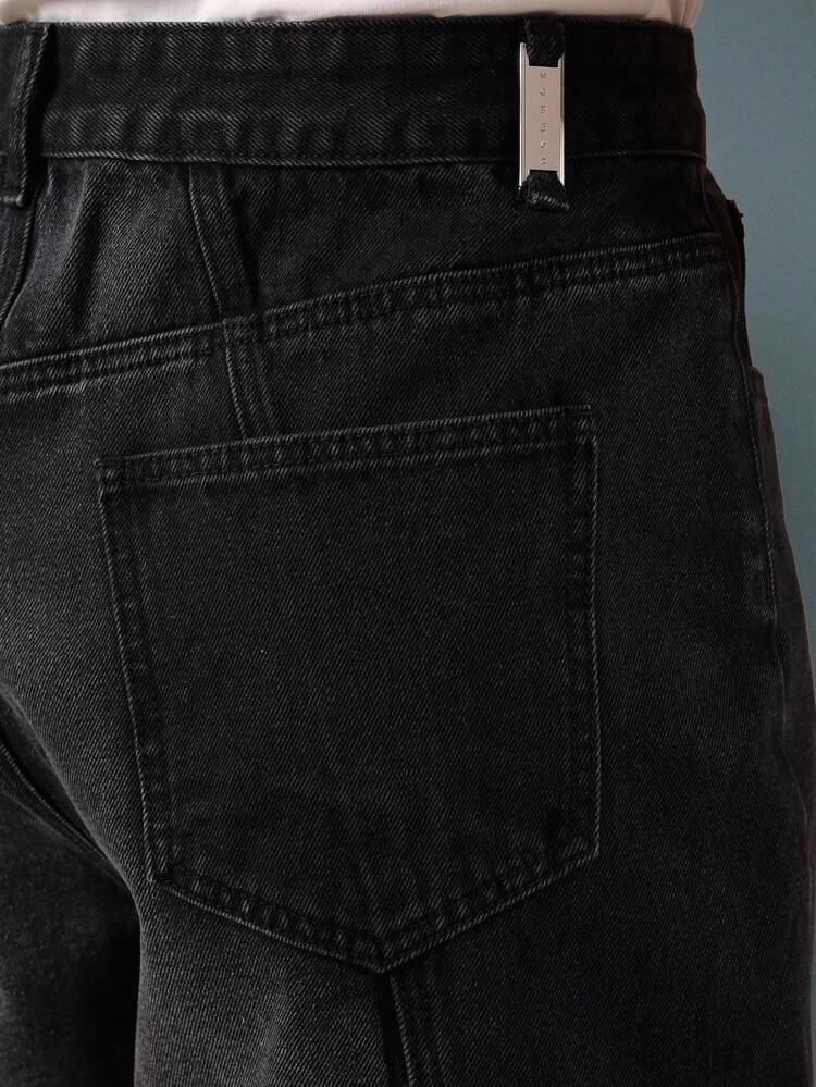 Wide Leg Denim Pants With Wavy Design Pattern