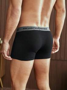 Men's Black Basics High Stretch Letter Tape Trunks Underwear - Black - View 3
