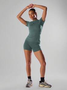 Musera Sport 纯色短袖运动T恤 跑步短裤 舒适休闲 健身 健身房 跑步 俱乐部 - 板式网球、网球、匹克球 健身 瑜伽 普拉提 日常休闲 夏季 - 綠色 - 查看 3