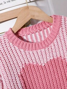 SHEIN 新款时尚百搭可爱爱心图案圆领毛衣，适合少女穿着，爱心图案可爱毛衣 - 粉色 - 查看 3
