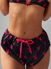 Missguided x Playboy Weihnachts-Hasen-Muster Bustier und Slip Set mit elastischem Bund