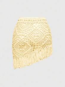 ROMWE Women's Fairycore Handmade Tassel Vacation Style Skirt - Yellow - View 2