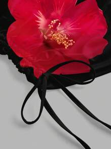 Firerie Red Hibiscus Print Pattern Mini Bodycon Cami Dress, Asymmetrical Hem With Drawstring, Suitable For Holidays, Music Festivals, Beach Vacation, Romance, Summer Miami Girl, Club Outfits Suitable For Going Out Chic Dress - Multicolor - View 7