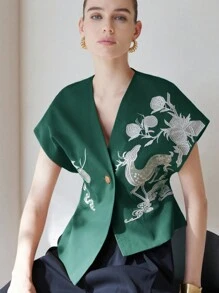 Aveloria Modichic Women's Deer Embroidery Design Vest Shirt With 3D Effect