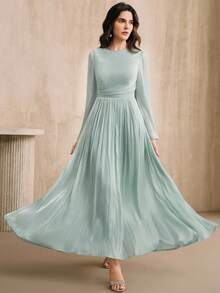 Anewsta Đầm nữ tay dài thanh lịch, đa năng, eo xòe, thời trang xuân/thu - Màu xanh Bạc hà - Xem 4