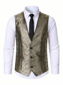 Manfinity AFTRDRK Áo vest vest đính sequin lấp lánh cho nam, áo ghi lê biểu diễn thời trang - Bạc - Xem 6