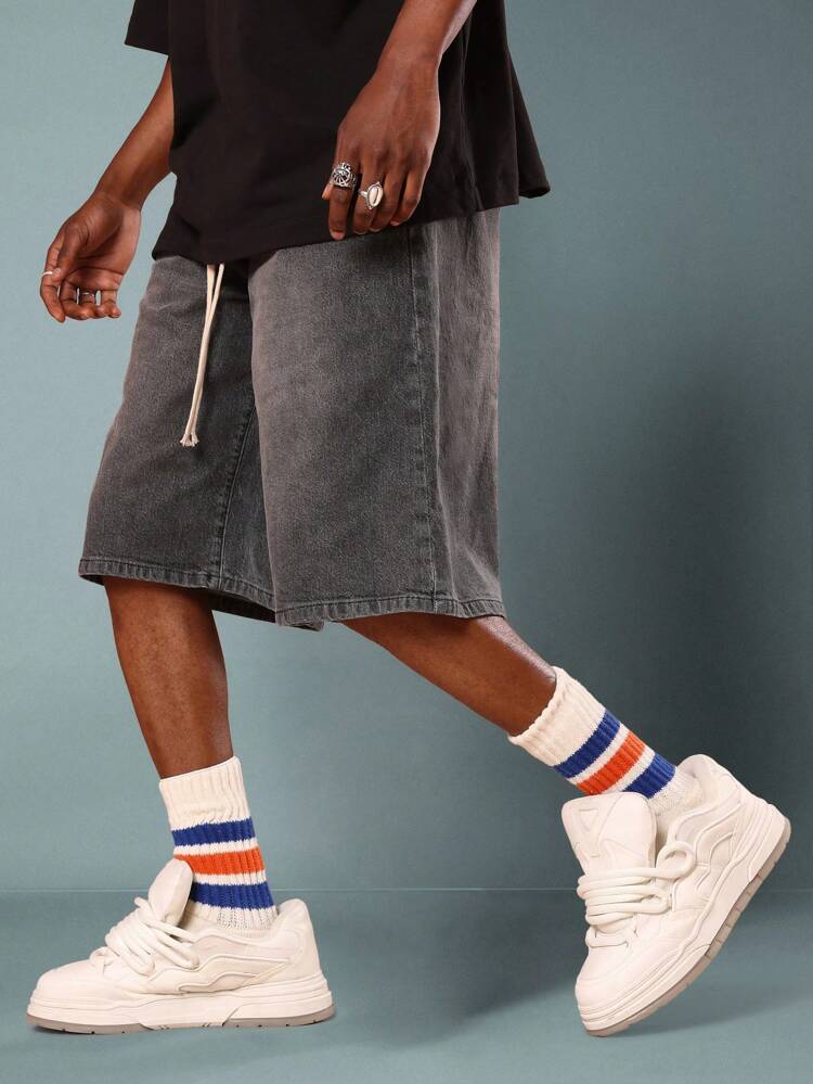 Wide Leg Denim Jorts With Drawstring Waist