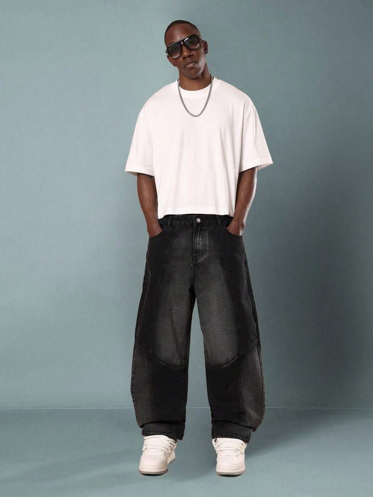 Wide Leg Denim Pants With Wavy Design Pattern