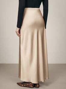 BizChic 2025 Autumn Women's Satin Waist Mermaid Hem Skirt, Business Casual Daily Commute Elegant Beach Resort Suitable For Wedding Guest, Brunch, Airport, 90s Retro Office - Champagne - View 4