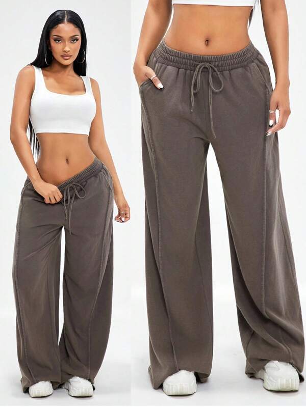 Radiana 复古水洗棕色休闲宽松低腰阔腿裤，美式街头风超大超长裤