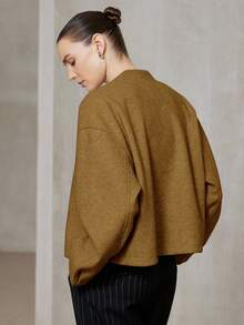 Aveloria Modichic Minimalist Fashionable Business Casual Short Solid Color Loose Elegant Zip-Up Jacket For Women, Autumn/Winter  - Yellow - View 2
