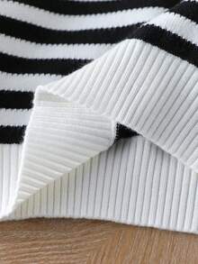 女童条纹针织毛衣和打底裤两件套，时尚秋冬女童服装，女童毛衣套装，女童春季服装，女童条纹毛衣两件套，女童秋季服装 - 黑色 - 查看 7