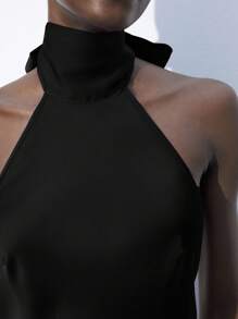 Maija 女士无袖露背纯色连衣裙，现代都市优雅设计，性感优雅，适合夏季，情人节 - 黑色 - 查看 5