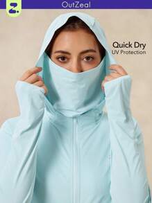 OutZeal Women UV Protection UPF50+ Breathable Drawstring Waist Hooded Mask Sun-Proof Jacket Hiking Camping Sports - Baby Blue - View 1