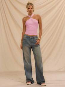 SHEIN Forever 21 Fall/Autumn/Winter/Back To School/Country Concert/Concert For Women/Going Out/Birthday/Halloween Costumes/Casual/Y2k/2000s/90S/Sexy/Western Wear Women/Boho/Country/Club/Office /Cocktail/Vintage/Bodycon/Rave Festival/Funny/Classy/Old Money/Streetwear/Vacation/Work /Modest/Spring Break/Bachelorette/Concert/Basic/Graduation/Halloween Halter Top - Pink - View 4