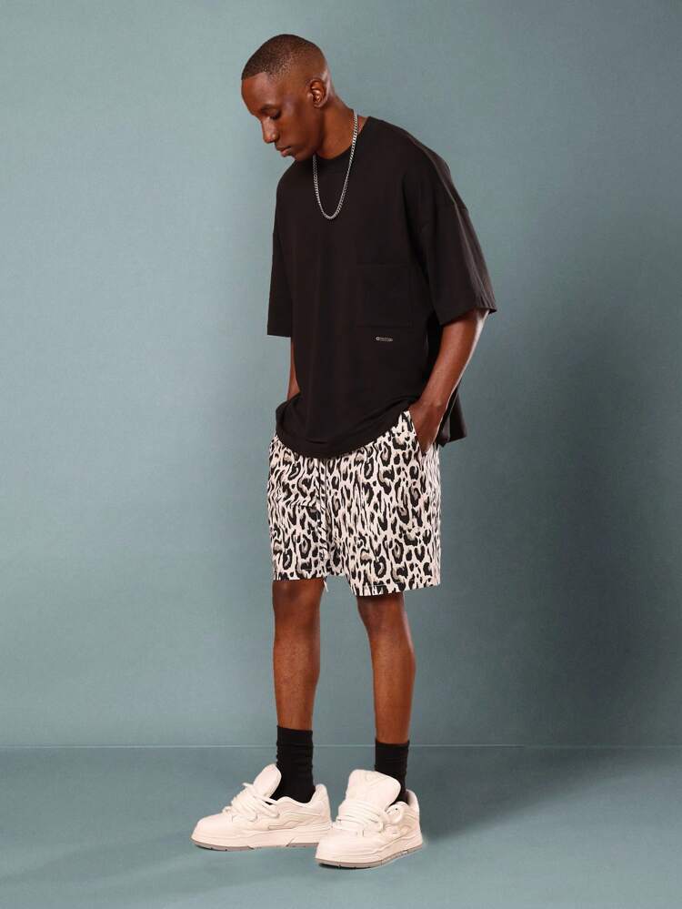 Drop Crotch Nylon Shorts With Leopard Print Pattern