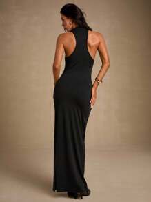 Glamine 黑色优雅吊带金属扣装饰连衣裙