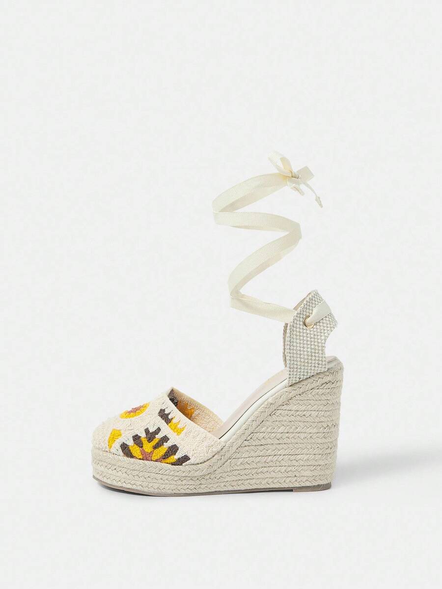 Styleloop 女士坡跟厚底编织凉鞋，波西米亚风格厚底鞋，适合万圣节、圣诞节、派对 - 彩色 - 查看 1