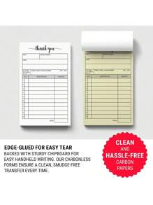 SHEIN 100 Pages/Thank You Receipt, White Yellow Two Copy Receipt, Invoice With Paper Pad - Brown - View 3