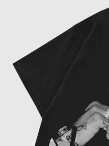 ROMWE MEN Street Life 2 件男士标语印花休闲短裤，适合春夏季 - 黑色 - 查看 4