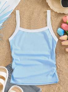 SHEIN 青少年女孩休闲时尚百搭简约撞色吊带背心