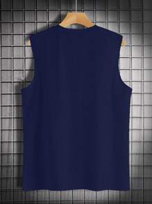 Manfinity EMRG Men's Summer Casual Vacation Tropical Coconut Tree & Sun Print Loose Tank Top - Royal Blue - View 3