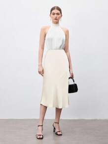 BizChic Cream-Colored Mermaid Hem A-Line Skirt For Women,White,Summer,Elegent,Party,Modern Urban Commute 90s Retro Style,Wedding Guest,Holiday,Dates - Apricot - View 3