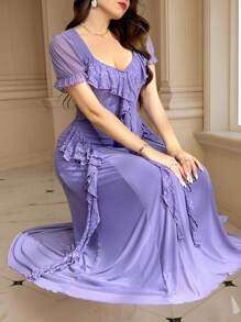 SHEIN Clasi Elegantes Rüschenkleid mit Herzausschnitt für Damen in Große Größen