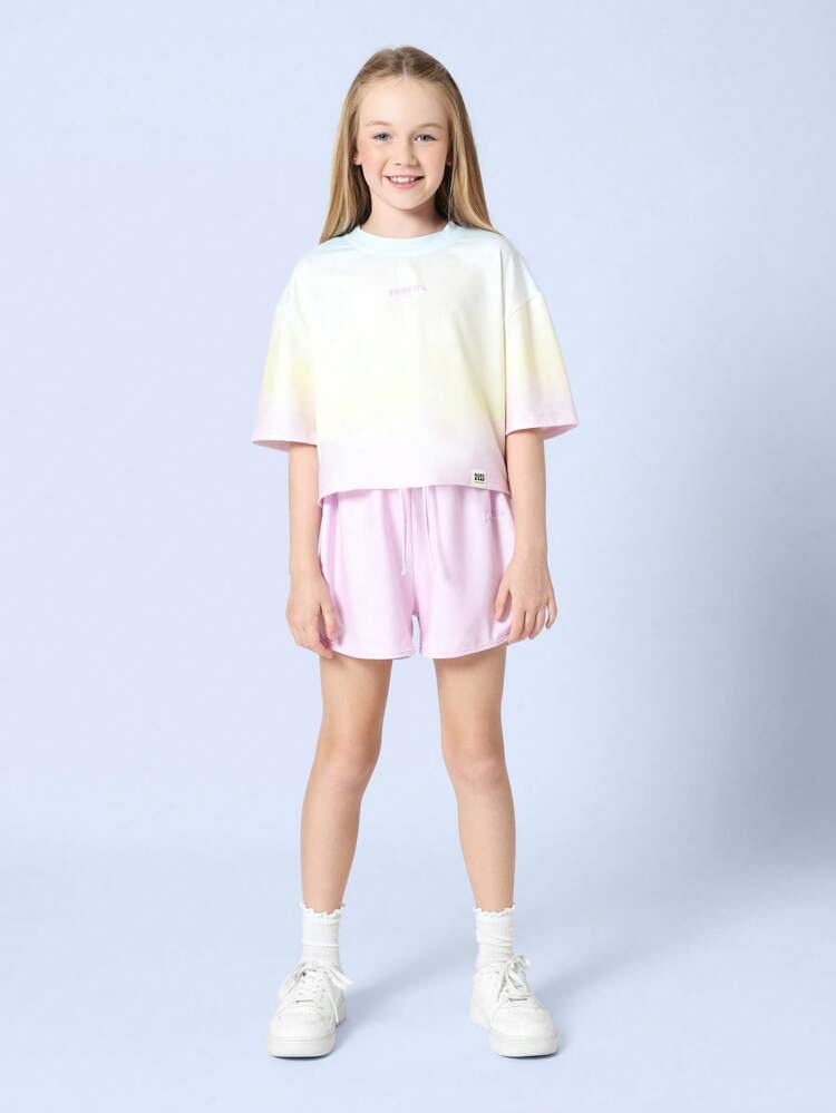 Tie Dye Gradient Crop Tee With Runner Shorts