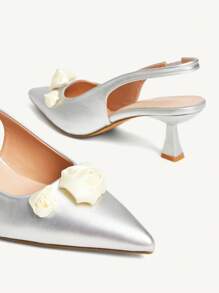 CUCCOO CHICEST Women's Pointed Toe Metallic Leather Floral Rose High Heel Shoes, Elegant Sweet Romantic Silver Stilettos, Suitable For Formal Occasions, Weddings, Parties, Dates, Holiday Seasons - Silver - View 11