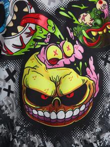 MADBALLS X SHEIN 男士休闲日常卡通图案圆领运动衫 - 深灰色 - 查看 3
