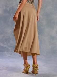 MUSERA 不对称下摆，修身腰部饰有搭扣的半身裙，适合夏季伊比沙岛、Y2K 风格，酷女孩节日、锐舞派对、度假俱乐部、可爱时尚、优雅假日和复活节等场合穿着。 - 杏色 - 查看 4