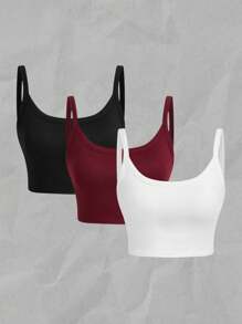 SHEIN VCAY 3 件套女式休闲露背短款背心，内置胸罩，适合夏季 - 彩色 - 查看 2