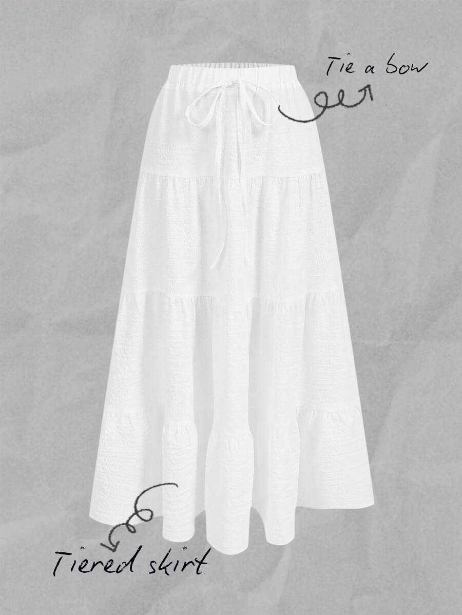 SHEIN EZwear 女士休闲度假多层蛋糕风格裙子，适合夏季