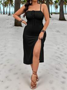 Veykashi Váy dây mảnh in họa tiết màu đen cỡ lớn cho nữ, trang phục ngày lễ và nghỉ dưỡng - Nhiều màu - Xem 4