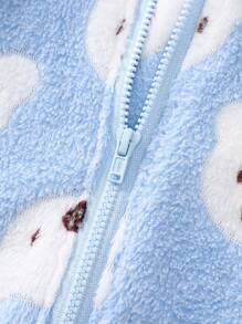 2件套新生儿可爱考拉印花刺绣毛绒加厚长袖连体睡衣，秋冬 - 藍色 - 查看 7