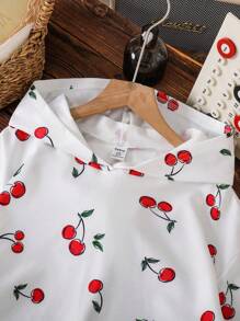 Tween Girls' Cute Cherry Print Loose Sweatshirt,White And Red Back-To-School Pullover,Autumn Long Sleeve Versatile Top For School Fall Winter - White - View 3