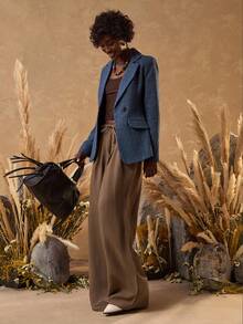 Bóhologie Kết cấu & Vải bóng, Nút lót phía trước, Áo khoác Blazer - Màu xanh lam - Xem 4