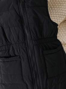 Elladie kids 女童休闲百搭黑色加厚棉背心，拉链口袋，腰部收紧，新款秋冬夹克 - 黑色 - 查看 3