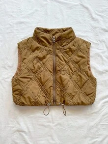 Soleia Manteau sans manches zippé décontracté pour femmes, en tissu texturé, pour l'automne/l'hiver - Nude - Voir 4