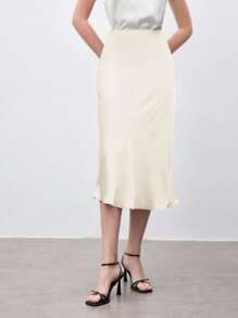 BizChic Cream-Colored Mermaid Hem A-Line Skirt For Women,White,Summer,Elegent,Party,Modern Urban Commute 90s Retro Style,Wedding Guest,Holiday,Dates - Apricot - View 2