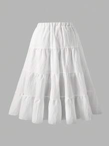 Genkimix Kids Falda elástica de cintura alta de unicolor y textura para niña en verano - Blanco - Ver 2