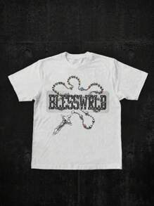 Manfinity Cross Necklace Blessing, Men's Street T-Shirt - White - View 1