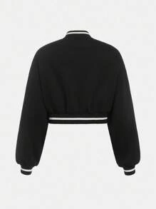 SHEIN Áo khoác lửng dệt kim in khối màu cho bé gái tuổi teen có lót nhiệt - Hồng - Xem 2