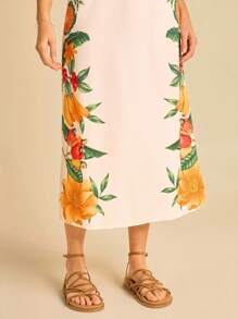 CAJUNI 女式杏色热带花卉印花短款露背系带上衣和梭织印花迷你裙两件套，适合夏季度假、约会、派对、海滩 - 彩色 - 查看 5